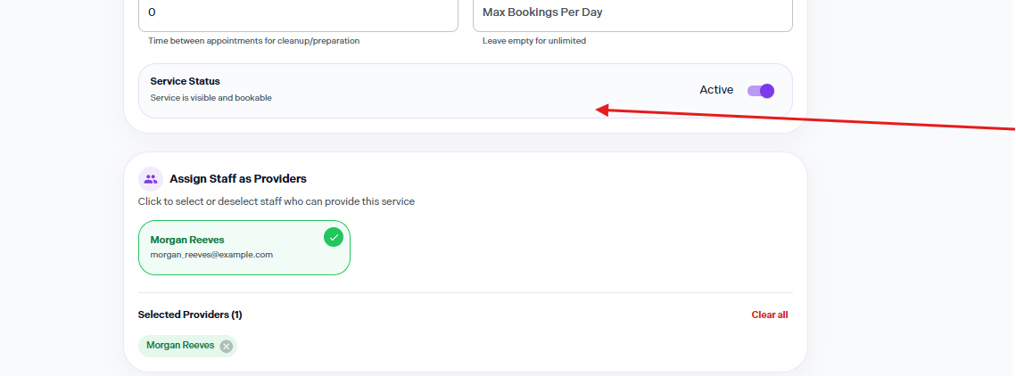 Setting service status (Active ,Inactive)